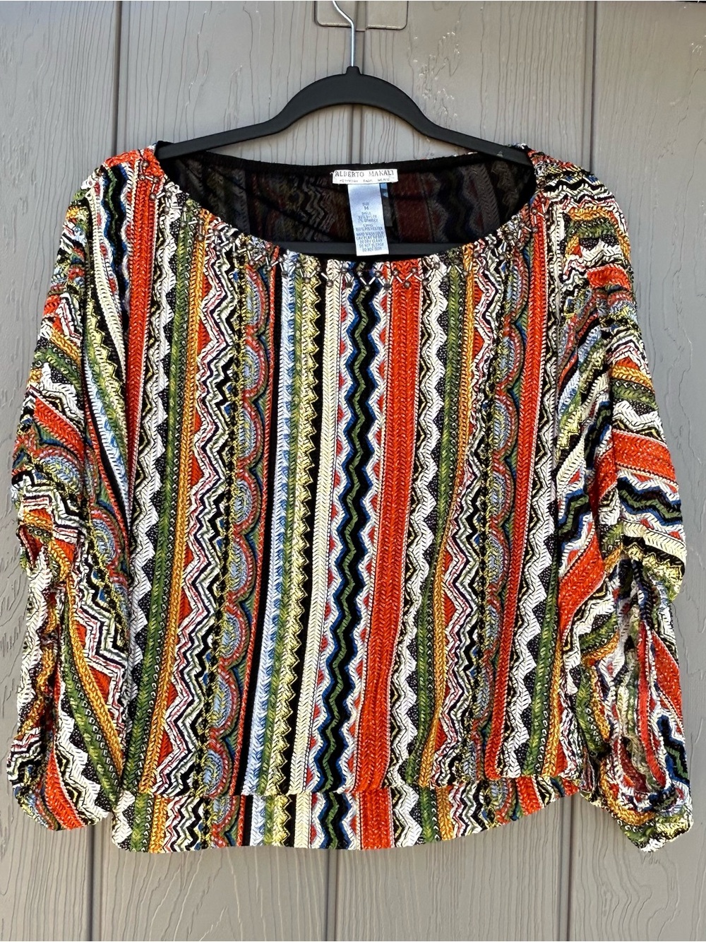 Vintage Alberto Makali Boho Hippie Tunic Top Crinkled Texture Beaded Medium Y2K